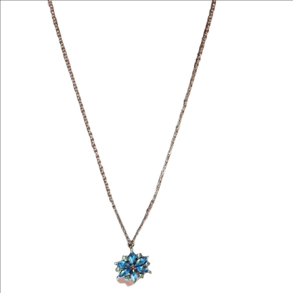 Silver Snowflake Pendant Necklace Blue Cubic Zirconia